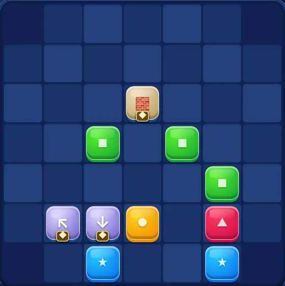 Hopstone Adventure level 46: board with a 7 by 7 board with several special stones