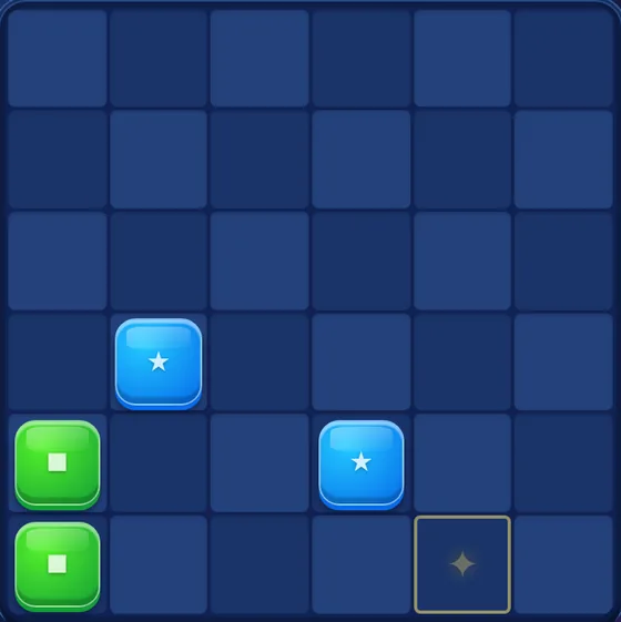 Hopstone Adventure level 6: board with a ✦ target field